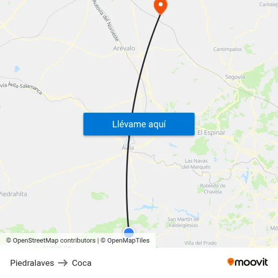 Piedralaves to Coca map