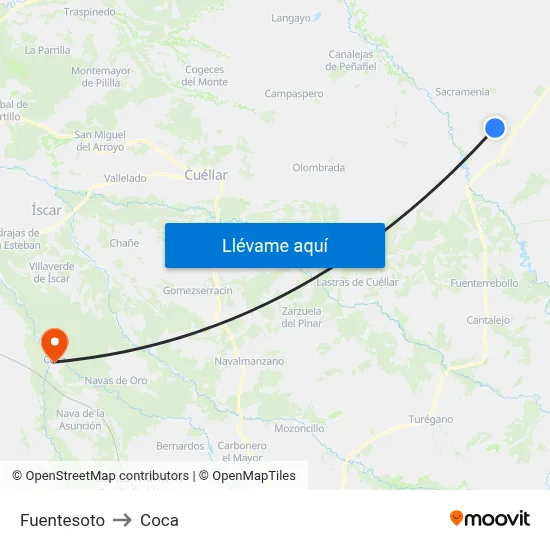 Fuentesoto to Coca map