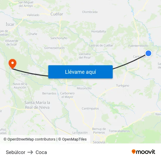 Sebúlcor to Coca map