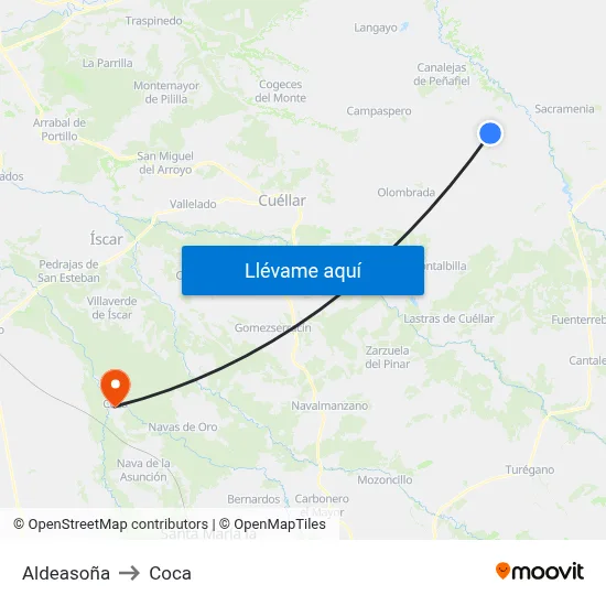 Aldeasoña to Coca map