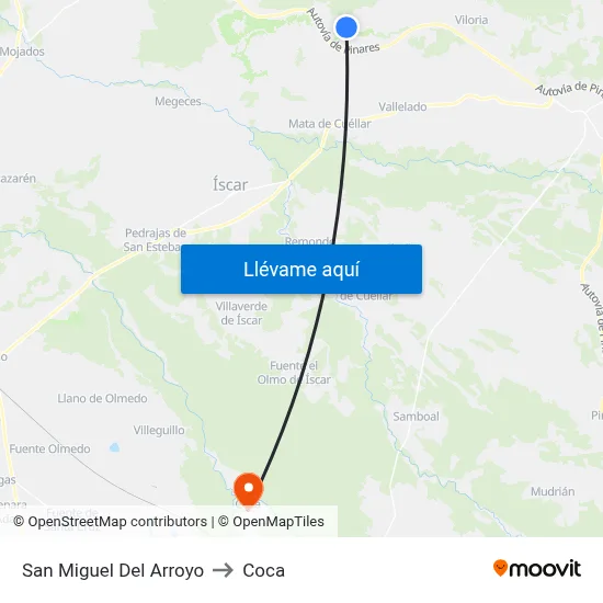San Miguel Del Arroyo to Coca map