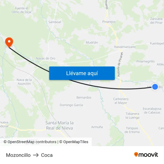 Mozoncillo to Coca map