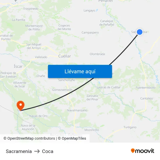 Sacramenia to Coca map