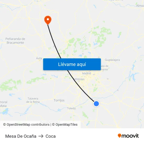 Mesa De Ocaña to Coca map
