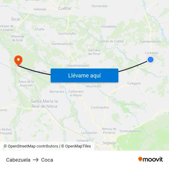 Cabezuela to Coca map