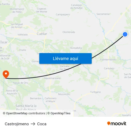 Castrojimeno to Coca map