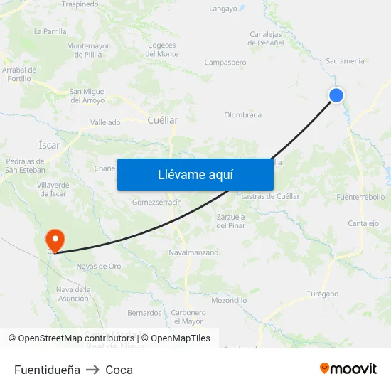 Fuentidueña to Coca map