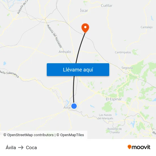 Ávila to Coca map