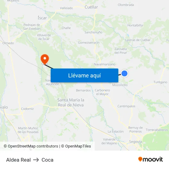 Aldea Real to Coca map