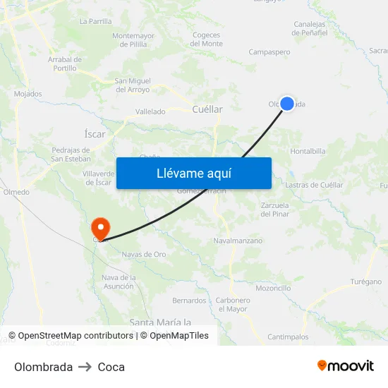 Olombrada to Coca map