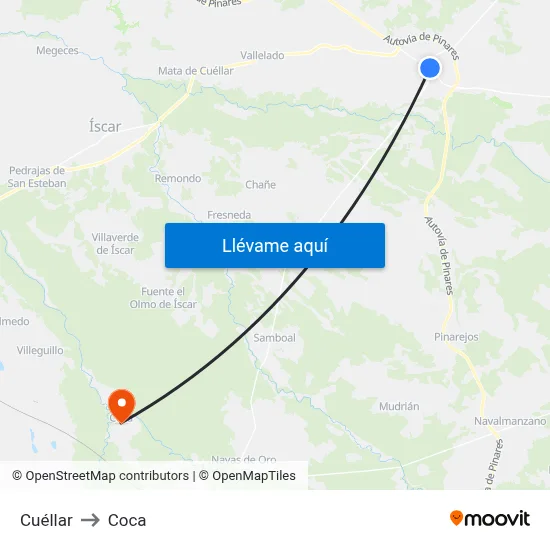 Cuéllar to Coca map