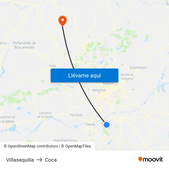 Villasequilla to Coca map