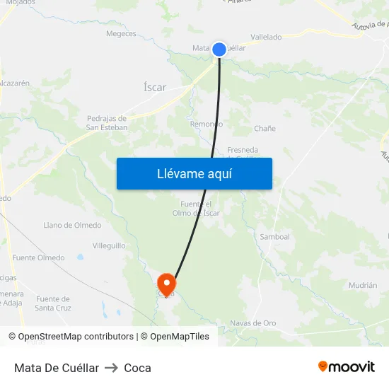 Mata De Cuéllar to Coca map