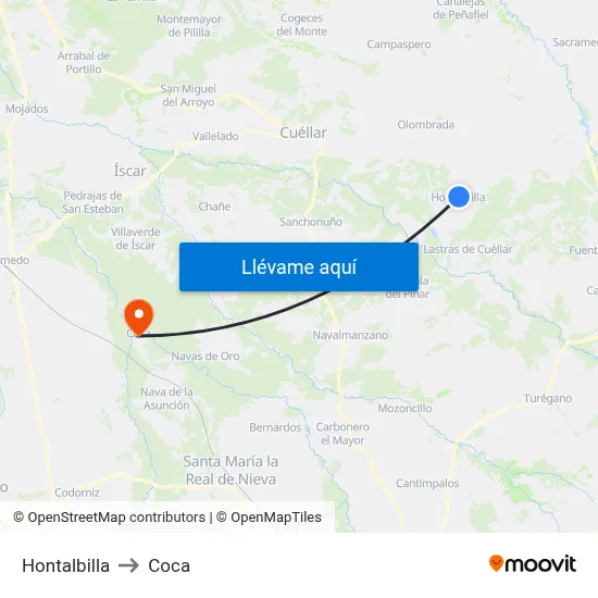 Hontalbilla to Coca map