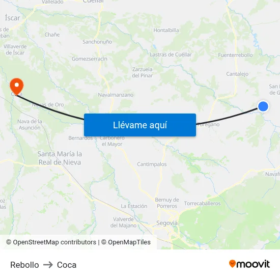 Rebollo to Coca map
