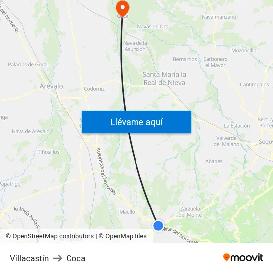 Villacastín to Coca map