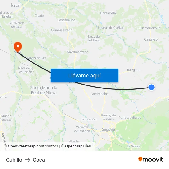 Cubillo to Coca map