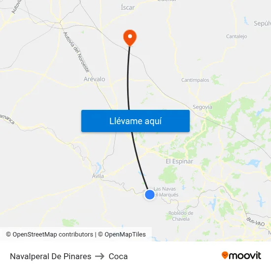 Navalperal De Pinares to Coca map