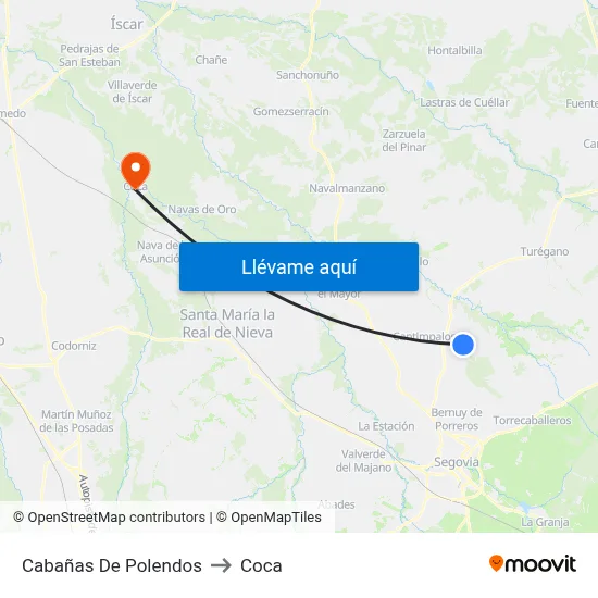 Cabañas De Polendos to Coca map