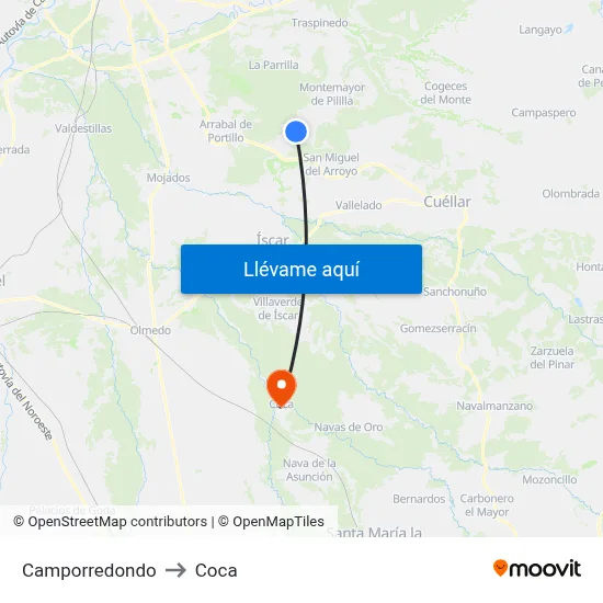 Camporredondo to Coca map