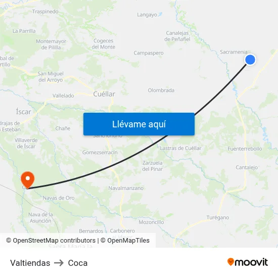 Valtiendas to Coca map