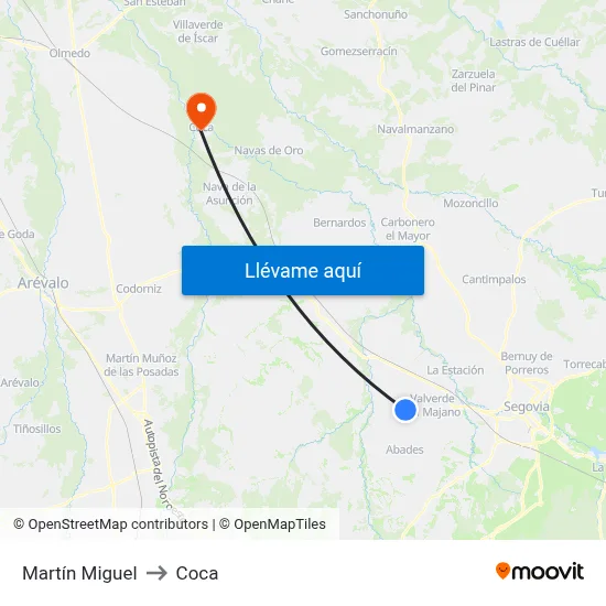 Martín Miguel to Coca map