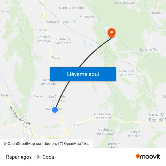 Rapariegos to Coca map