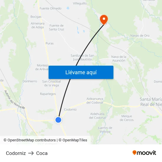 Codorniz to Coca map