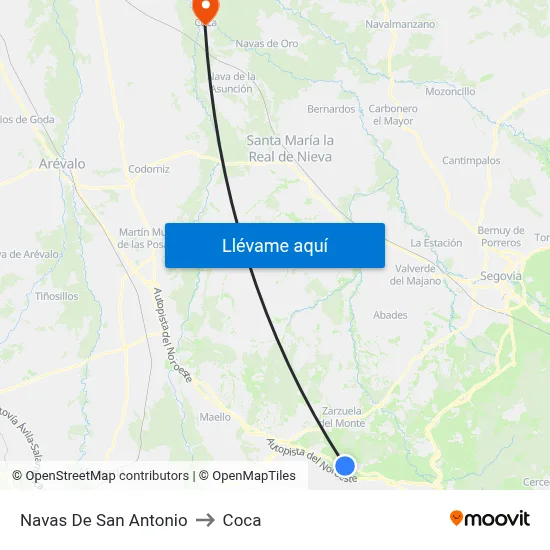 Navas De San Antonio to Coca map