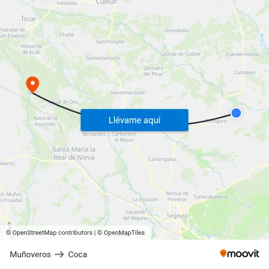 Muñoveros to Coca map