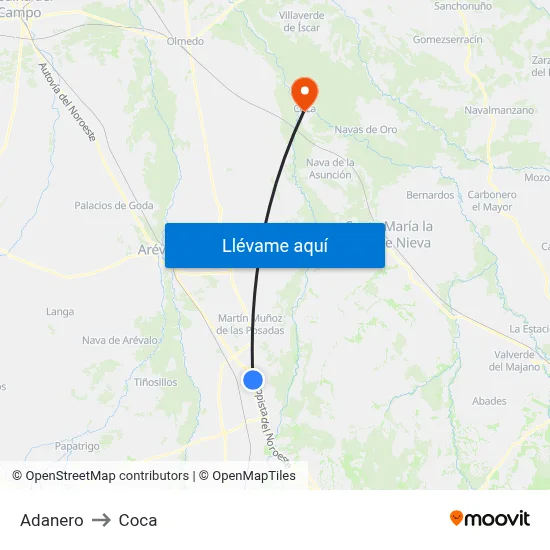 Adanero to Coca map
