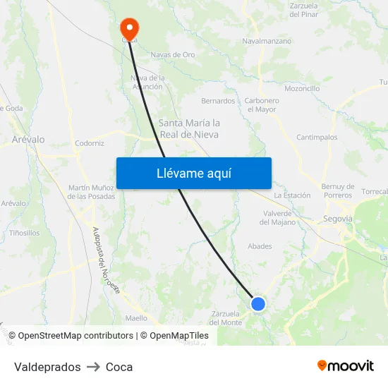 Valdeprados to Coca map