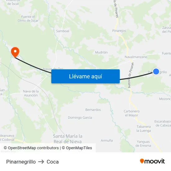 Pinarnegrillo to Coca map