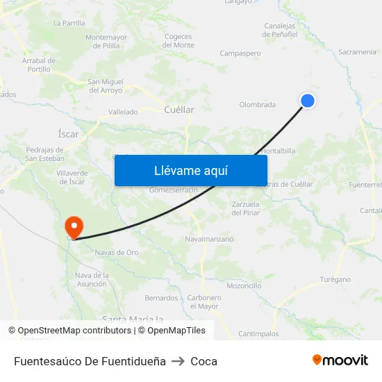 Fuentesaúco De Fuentidueña to Coca map