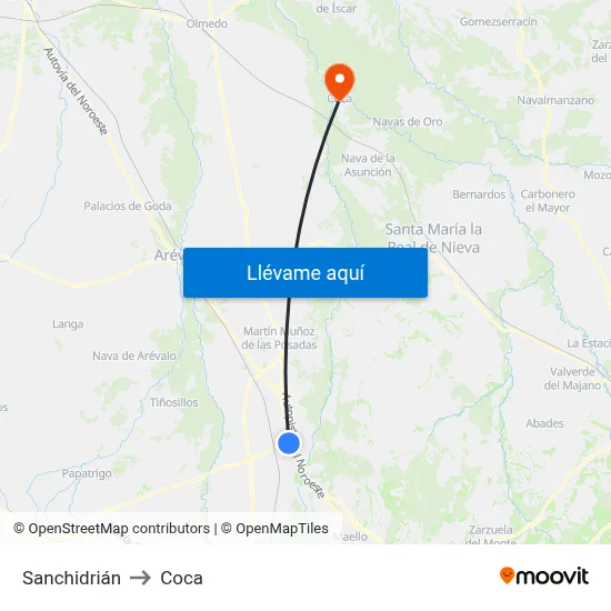 Sanchidrián to Coca map