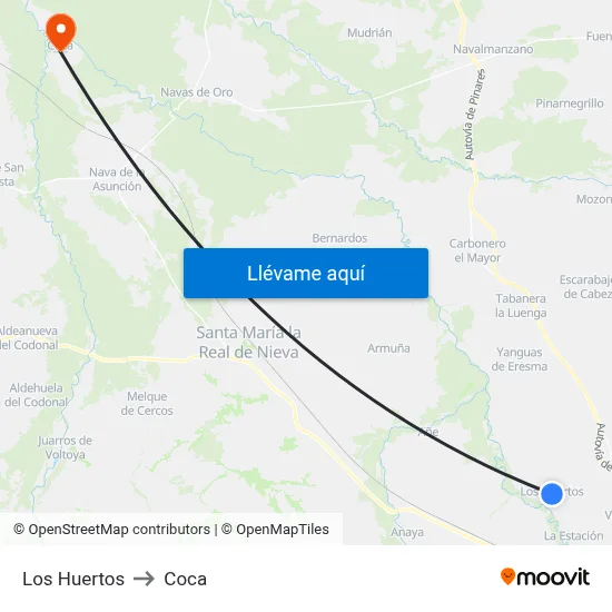 Los Huertos to Coca map
