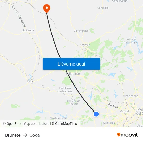 Brunete to Coca map