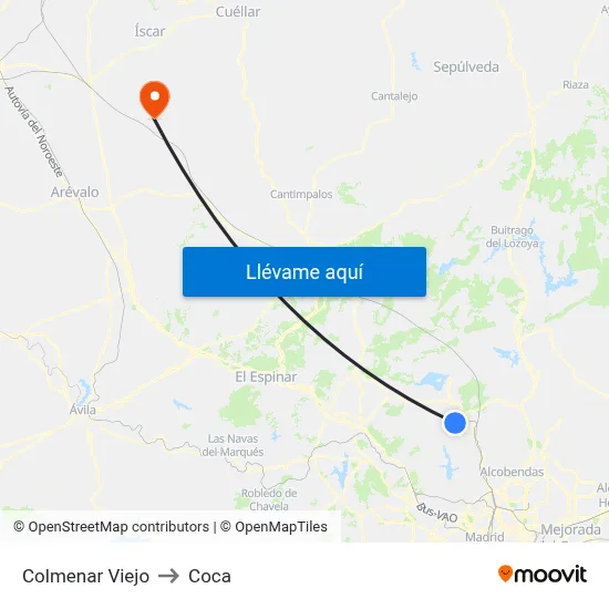 Colmenar Viejo to Coca map