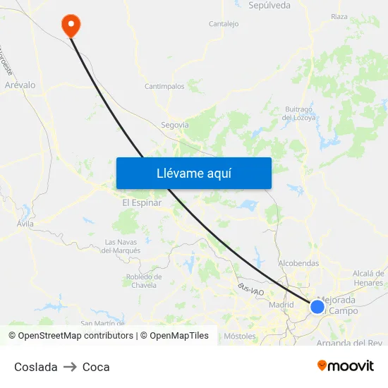 Coslada to Coca map