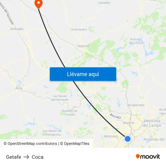 Getafe to Coca map