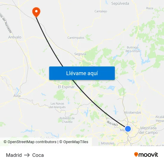Madrid to Coca map