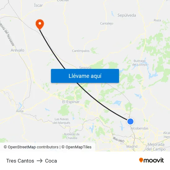 Tres Cantos to Coca map