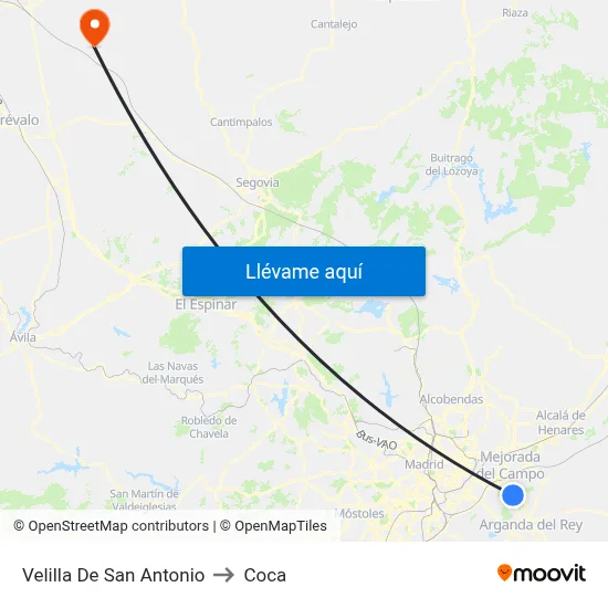 Velilla De San Antonio to Coca map