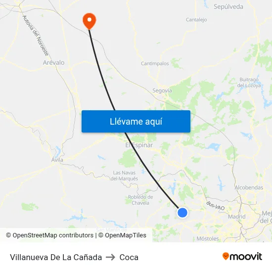 Villanueva De La Cañada to Coca map