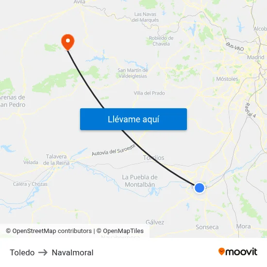 Toledo to Navalmoral map