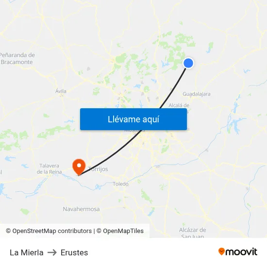 La Mierla to Erustes map