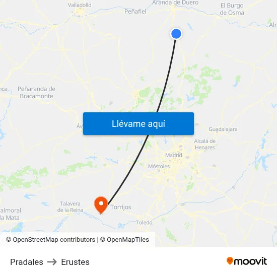 Pradales to Erustes map
