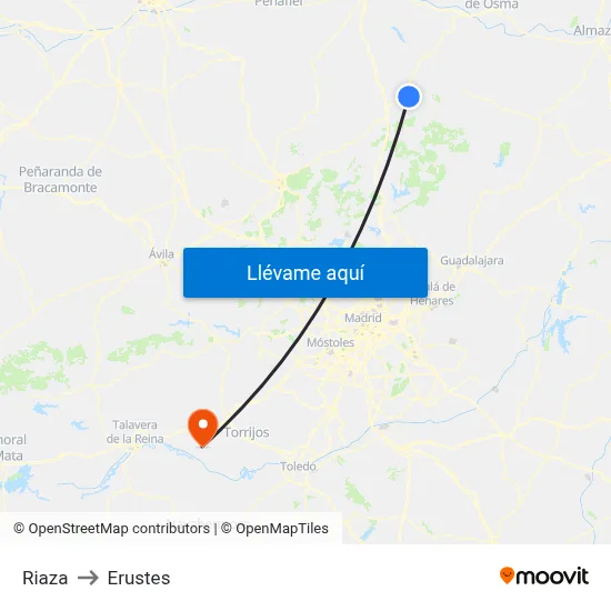 Riaza to Erustes map