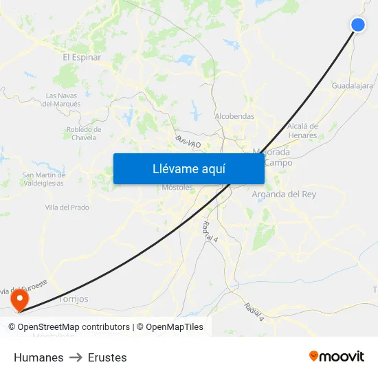 Humanes to Erustes map
