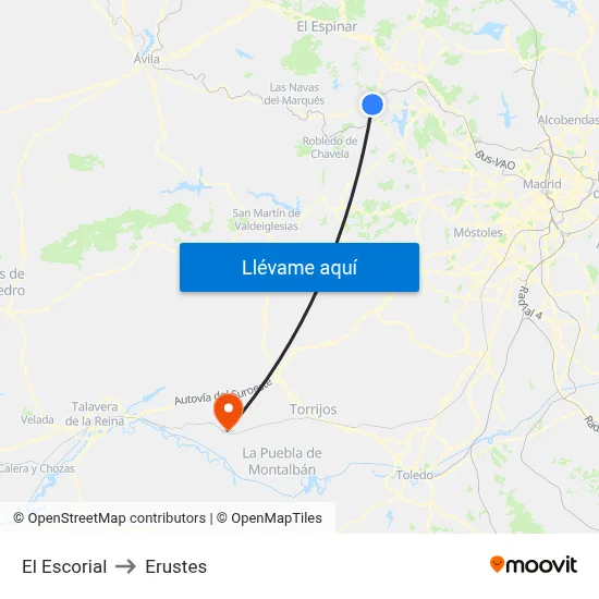 El Escorial to Erustes map